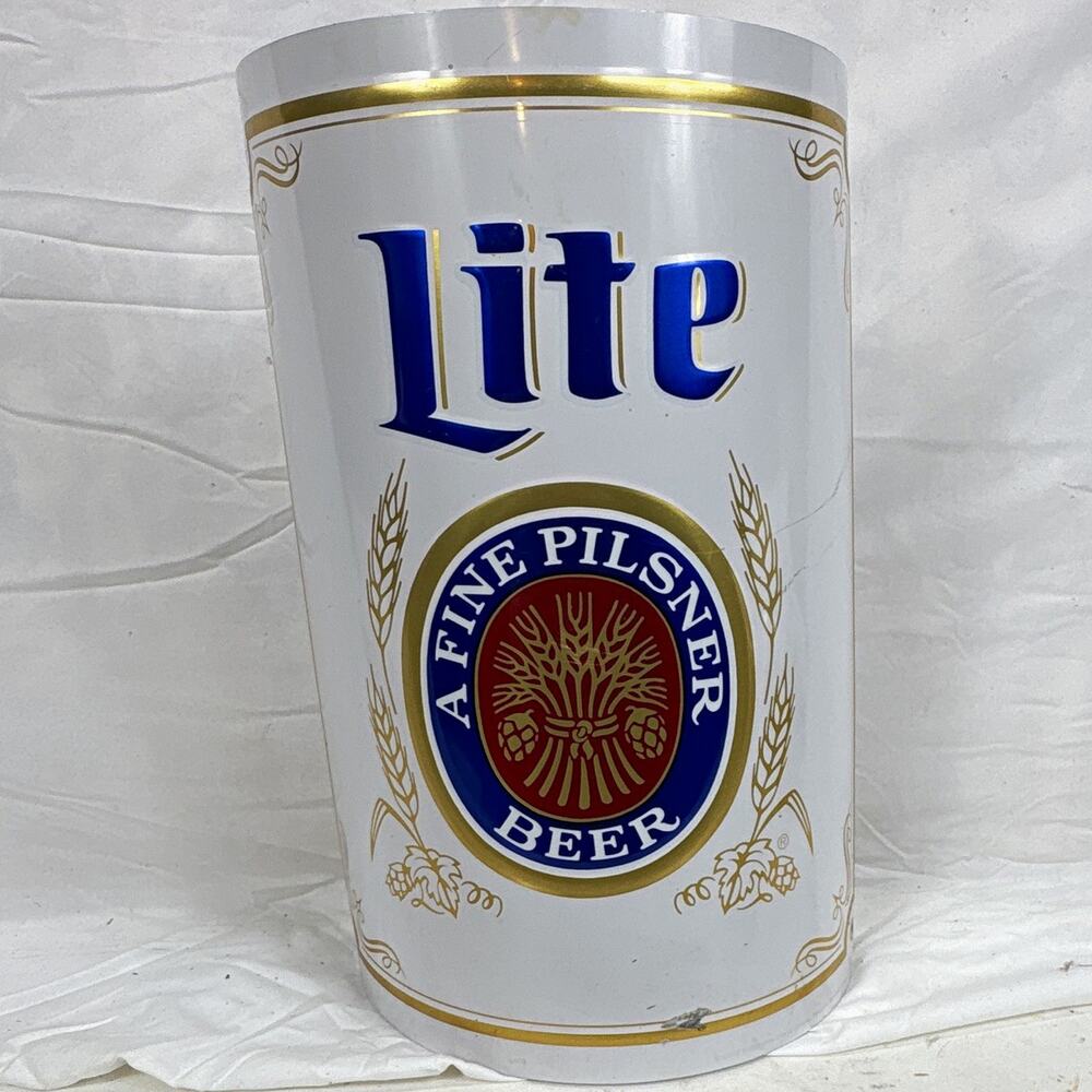 Vintage 1982 Miller Lite A Fine Pilsner Beer Curved Metal Tin Sign 14x9 curved